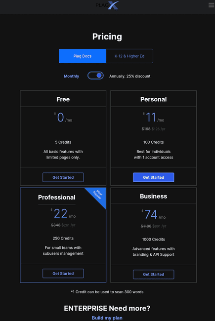 PlagX plans and prices
