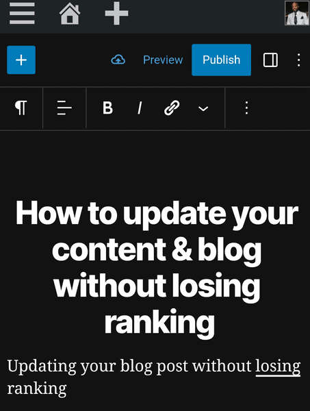 Me writing a new post on WordPress post editor on mobile.